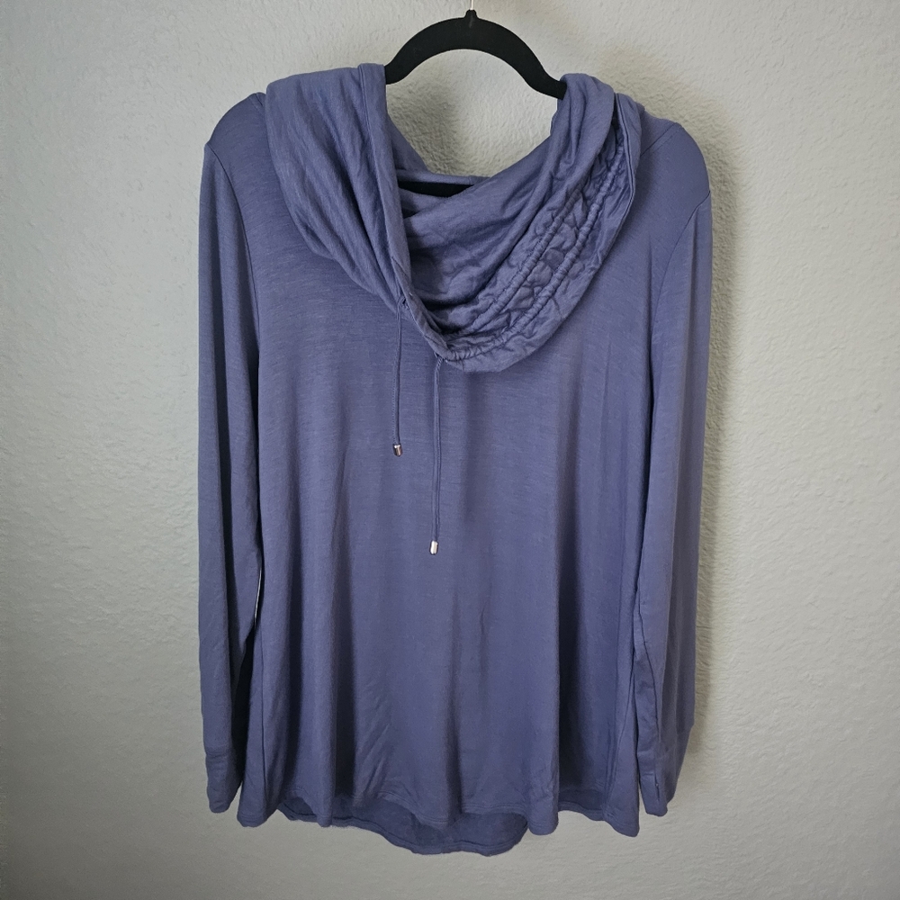 Soft Surroundings Drawstring Cowl Neck Pullover Sweatshirt Blue Size L Thumbhole